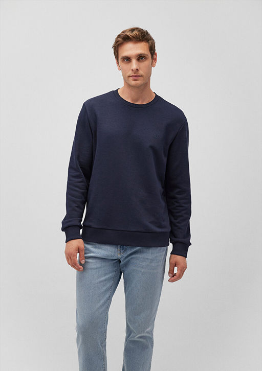 Bisiklet Yaka Lacivert Basic Sweatshirt - Mavi фото 2