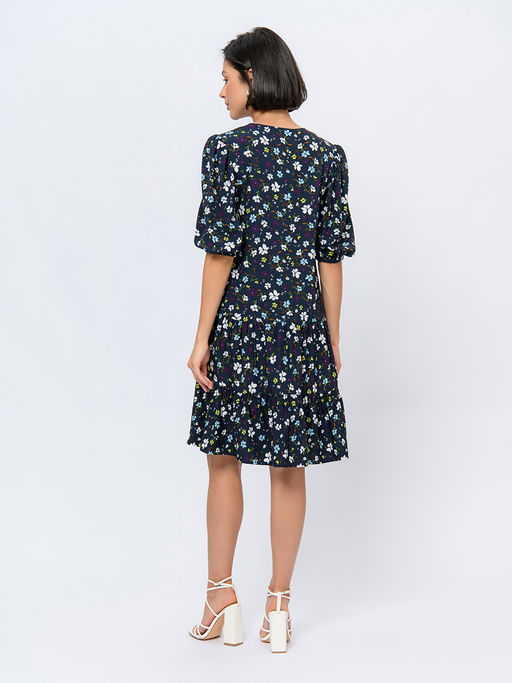 Платье синего цвета длины мини с карманами и рукавами 1/2 - 1001dress фото 4