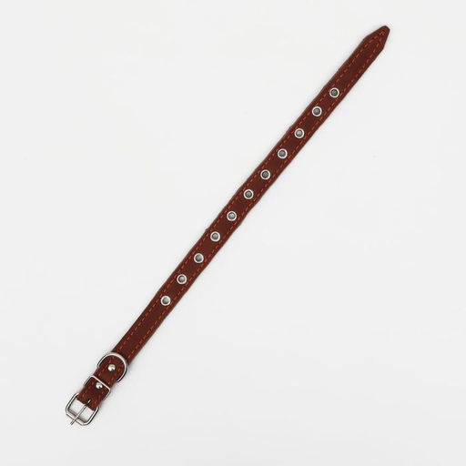 Ошейник кожаный на синтепоне, безразмерный, 45 х 2 см, ОШ 18-39 см, коричневый - Пижон фото 3