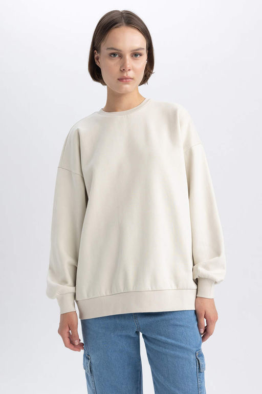 Толстый свитшот оверсайз с круглым вырезом - Defacto фото 3