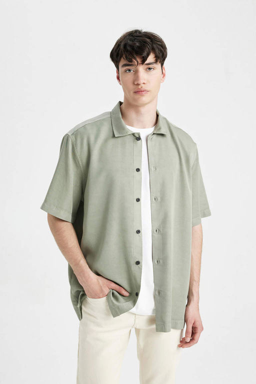 Хлопковая рубашка с короткими рукавами и воротником-поло Relax Fit - Defacto фото 3