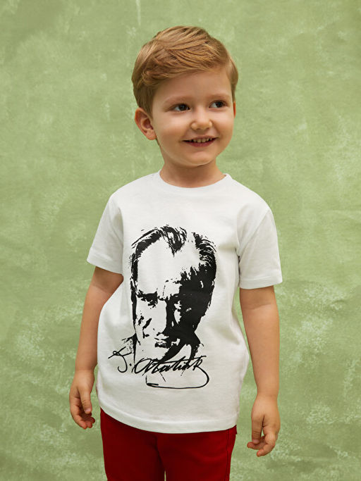 Bisiklet Yaka Atat?rk Bask?l? Erkek Bebek Ti??rt