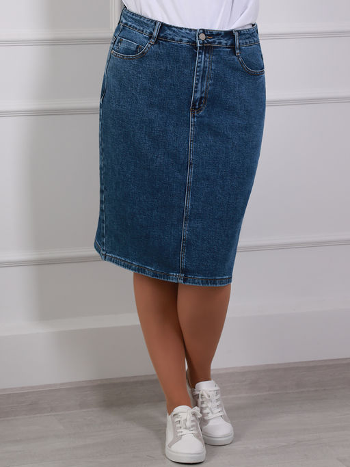 Джинсовая юбка прямая больших размеров - Almond фото 3