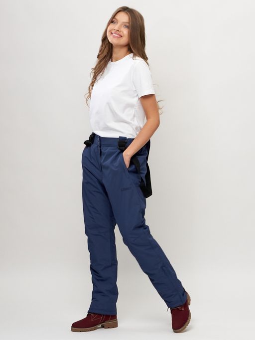 Полукомбинезон брюки горнолыжные женские big size темно-синего цвета 66413TS - Mtforce фото 14