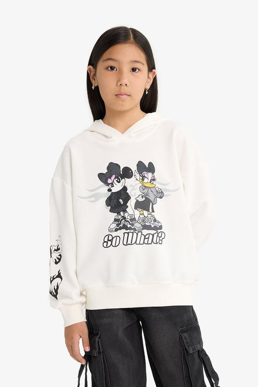 Disney Mickey & Minnie Oversize Geni_ Kal_p Kap__onlu Sweatshirt K_z _ocuk - Defacto фото 4