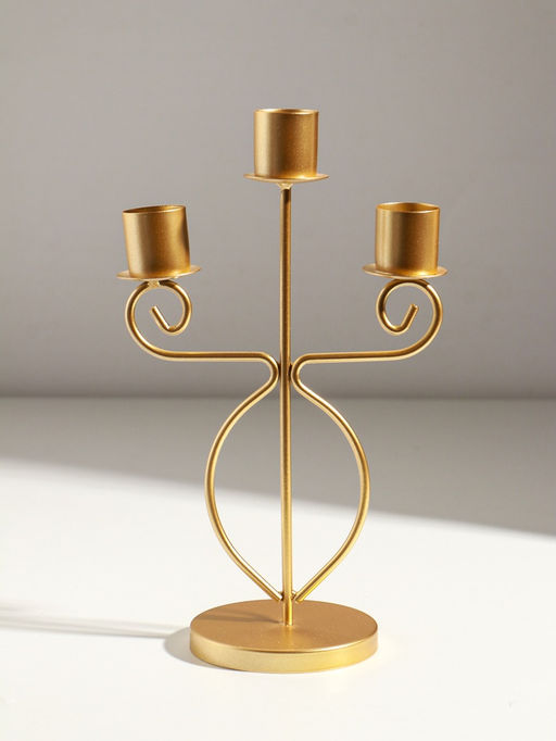 Подсвечник металл на 3 свечи "Канделябр" d=2,5 см золото 14,5х8х24 см