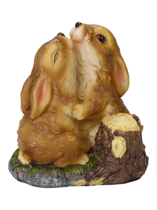 Садовая фигура из полистоуна «Зайцы на пеньке» 20×15×20 см