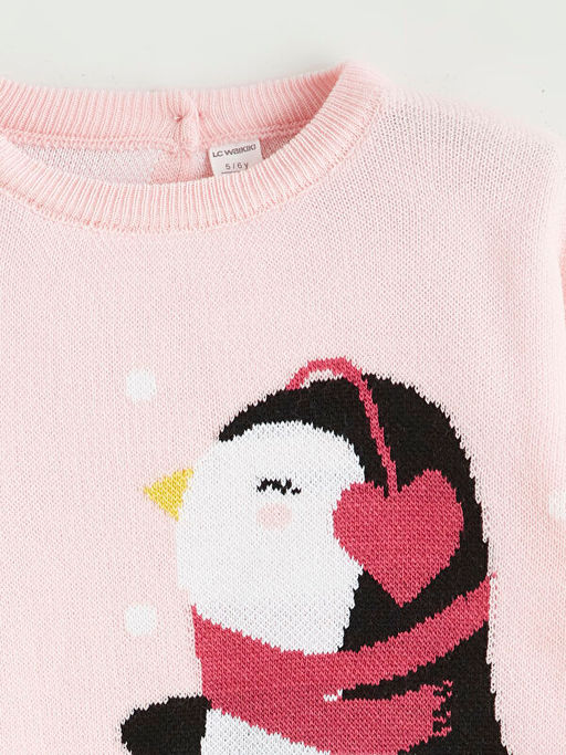 Penguen Desenli K?z ?ocuk Triko Kazak