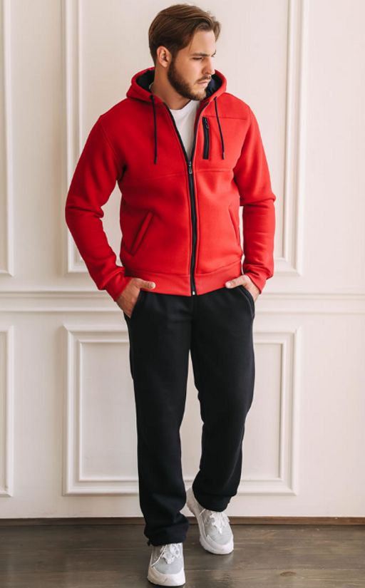 утепленный Спортивный костюм М-1617: Футер 3-х ниточный Красный / Тёмно-синий - Relay фото 2