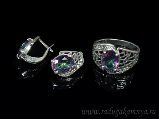 Кольцо Серьги с цирконом искусственным, цв. хамелеон размер 20