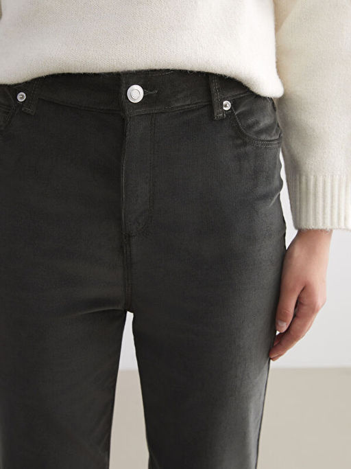 Dar Fit ?spanyol Pa?a Kadife Kad?n Pantolon