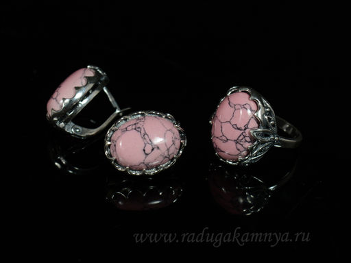Кольцо Серьги кахолонг (имитация), цв.розовый размер 19