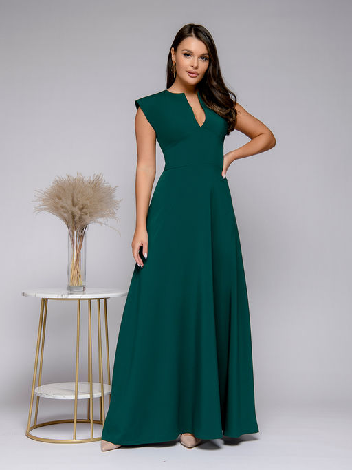 Платье зеленое длины макси с глубоким декольте - 1001dress фото 2