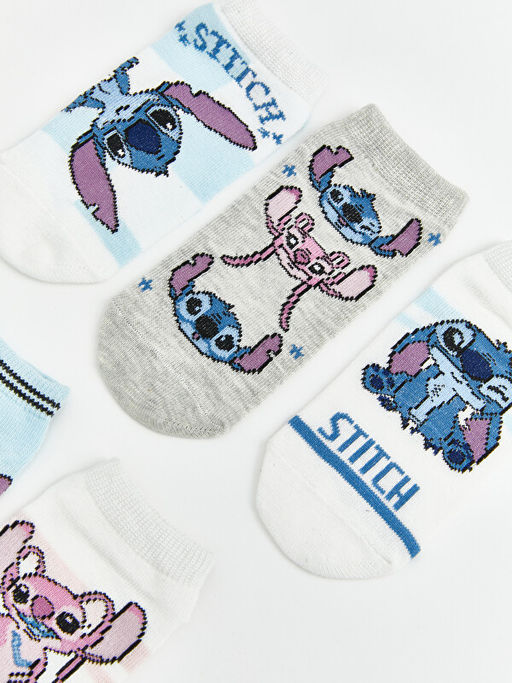 Stitch ve Angel Bask?l? K?z ?ocuk Patik ?orap 5li