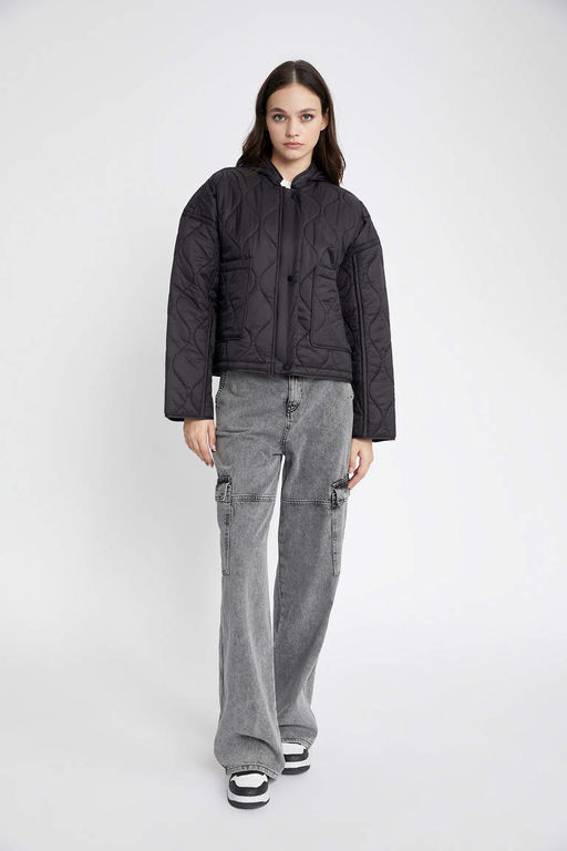 Водонепроницаемое стеганое пальто с капюшоном Relax Fit - Defacto фото 2