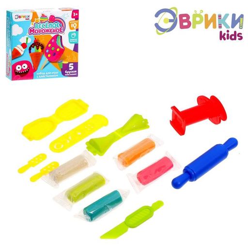 Игровой набор для лепки Весёлое мороженое, 5 брусков пластилина, аксессуары - Эврики фото 2