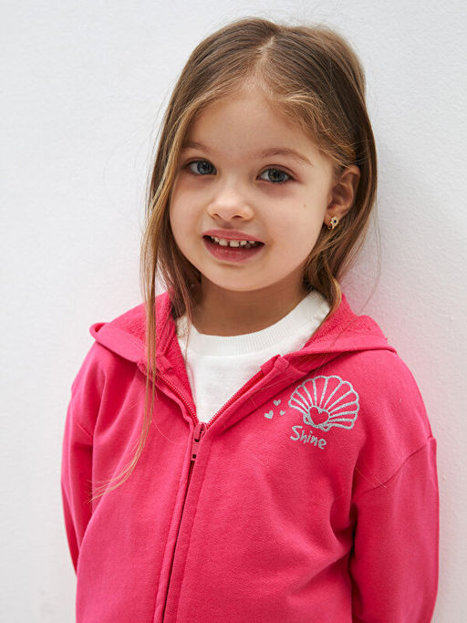 Kap??onlu Uzun Kollu K?z Bebek Fermuarl? Sweatshirt