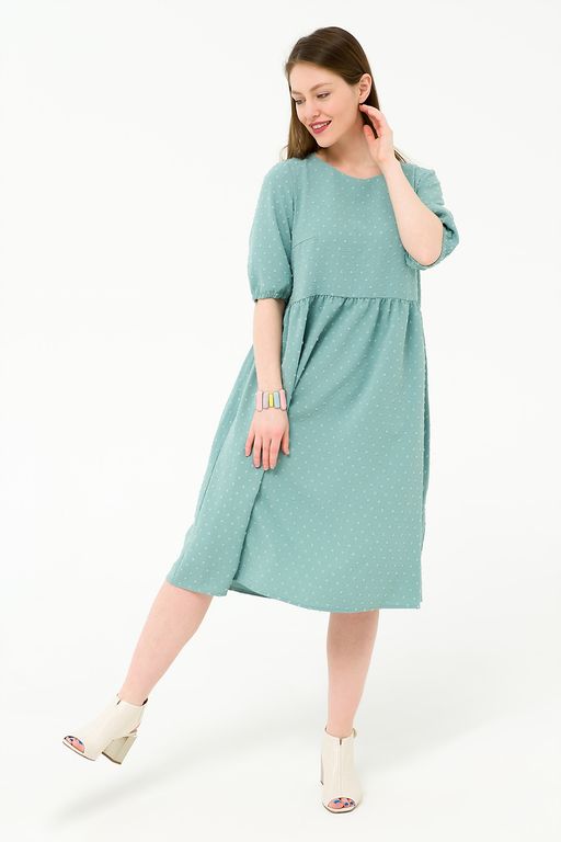 Платье со сборкой мятное