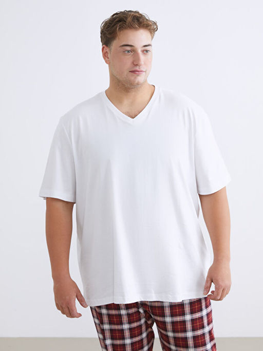 B?y?k Beden V Yaka Penye Erkek Ti??rt