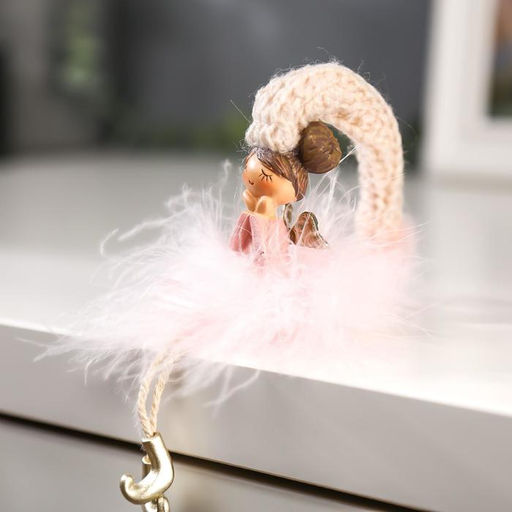 Фигурка настольная полистоун «Ангелочек-стесняшка в розовой пуховой юбке», на полку, 18×3.5×4 см, МИКС