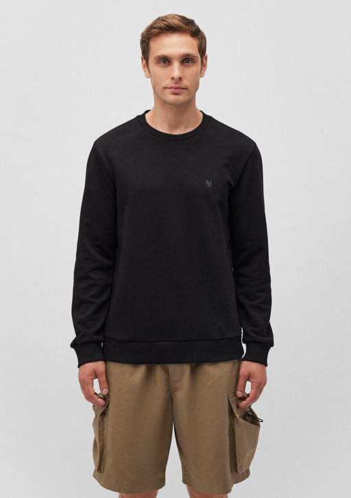 Bisiklet Yaka Siyah Basic Sweatshirt - Mavi фото 3