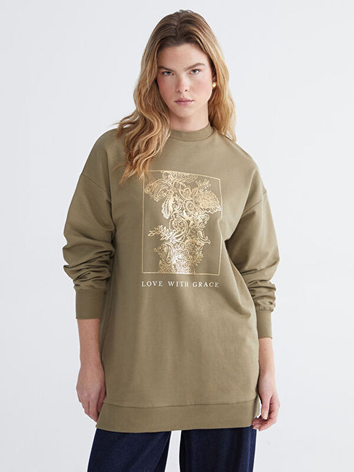 Bask?l? Oversize Kad?n Sweatshirt Tunik