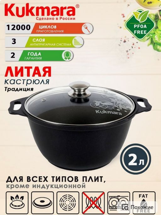Кастрюля 2л со стекл крышкой АП к22а
