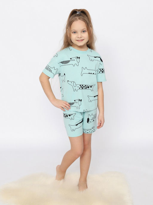 CRB wear/CSKG 50168-49 Пижама для девочки (футболка, шорты),светло-бирюзовый/Ex.Cherubino  фото 4