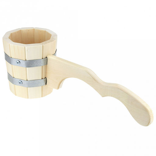 Ковш для бани деревянный 1л, д25см, h15см, горизонтальная ручка 21см, двойная металлическая обвязка, липа (Россия) - Домашняя мода фото 4