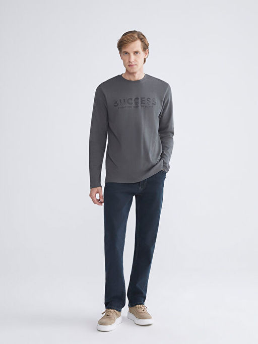 Bisiklet Yaka Bask?l? Erkek Sweatshirt