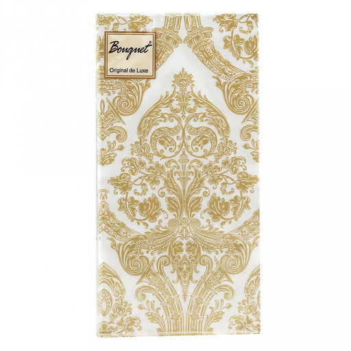 Салфетки бумажные "Bouquet Original de Luxe" 33х33см, 2-х слойные, 20 штук в упаковке, 100% целлюлоза, "Royal золото на белом" (Россия)