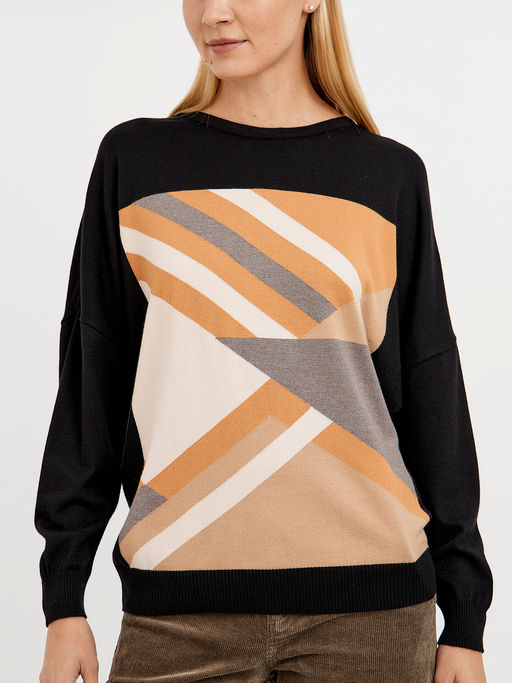 джемпер женский из вискозы в черном цвете с ярким принтом - Glenfield фото 4