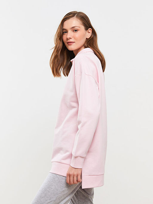 Dik Yaka D?z Uzun Kollu Kad?n Pijama ?st