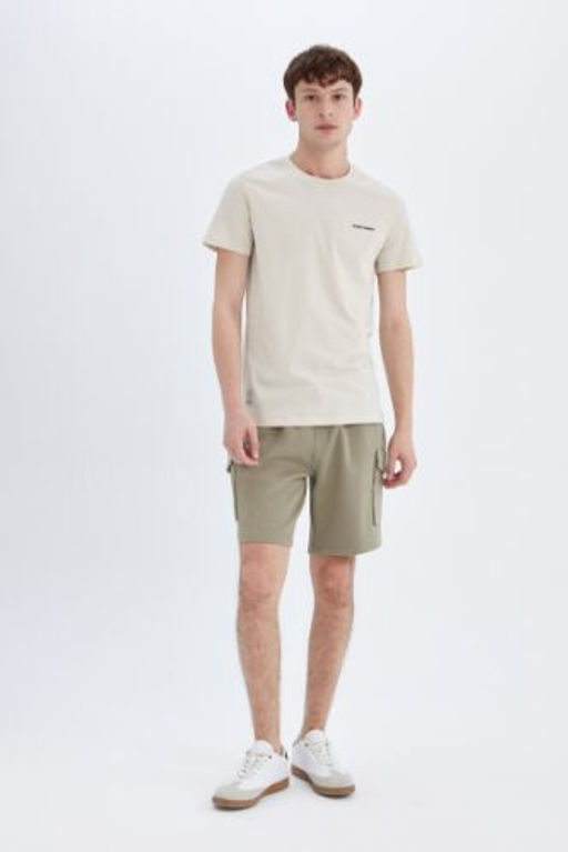 Slim Fit Dar Kesim Cepli Basic Duz Kargo Kapri Sort
