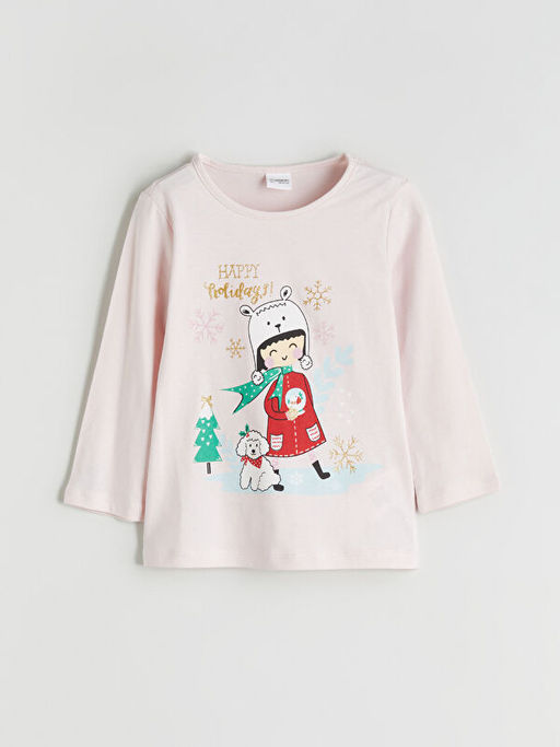 Bisiklet Yaka Uzun Kollu Bask?l? K?z ?ocuk P?jama ?st