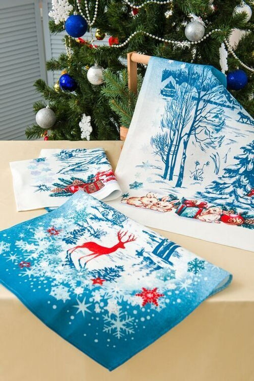 К-т полотенец Синий иней 50*60 см. - 3 шт. рогожка хлопок 100% - Лен поволжья фото 2