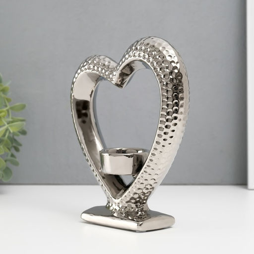Подсвечник на 1 свечу Сердце на подставке, d=4 см, серебро, 17?5.5?19.5 см
