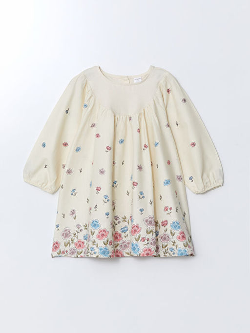 Bisiklet Yaka ?i?ekli Gabardin K?z Bebek Elbise