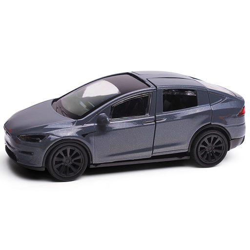 Машина металл. Tesla model x plaid 12 см, двери, серебр, в коробке