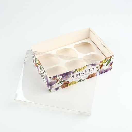 Цена за 5 шт. Коробка для капкейка 8 марта, 23?16?7.5 см