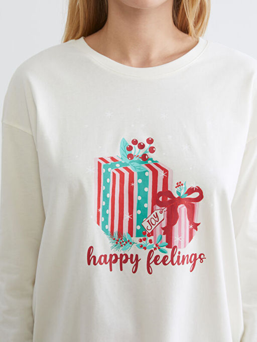 Bisiklet Yaka Bask?l? Kad?n Pijama Tak?m?