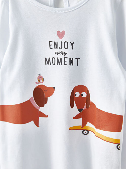 Bisiklet Yaka Uzun Kollu Bask?l? K?z Bebek Ti??rt - Waikiki фото 2