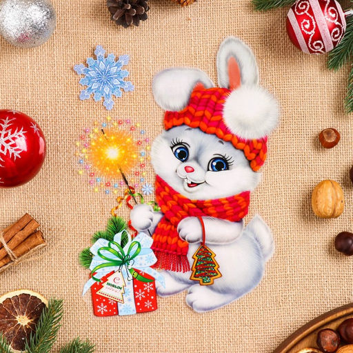 Наклейки новогодние «Поздравления от зайки» 33.5 х 24 см