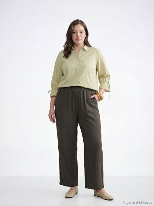 Beli Lastikli Dokulu Saten Kad?n Pantolon