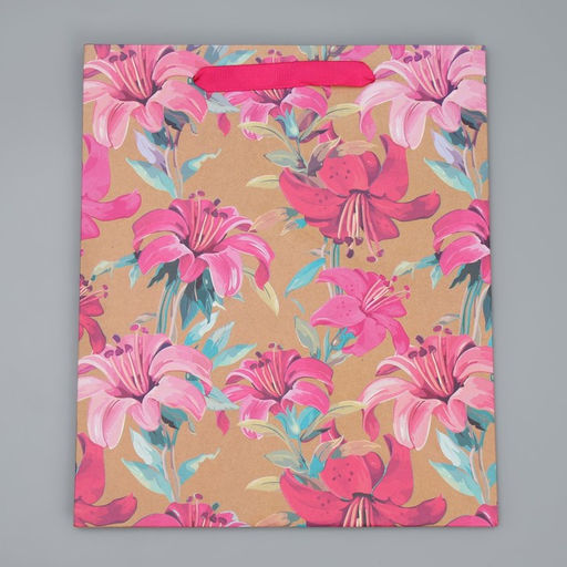 Цена за 2 шт. Пакет подарочный крафтовый, упаковка, «Цветы», ML 23×27×11.5 см