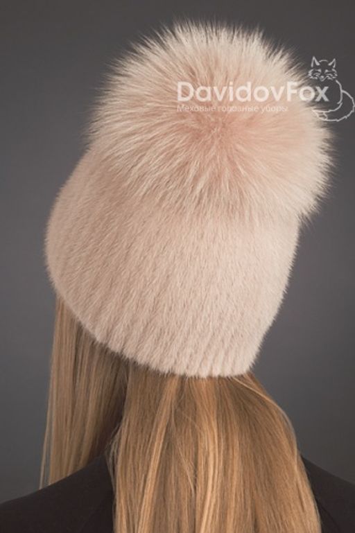 Шапка Лыжница норка орнамент дымчатая роза