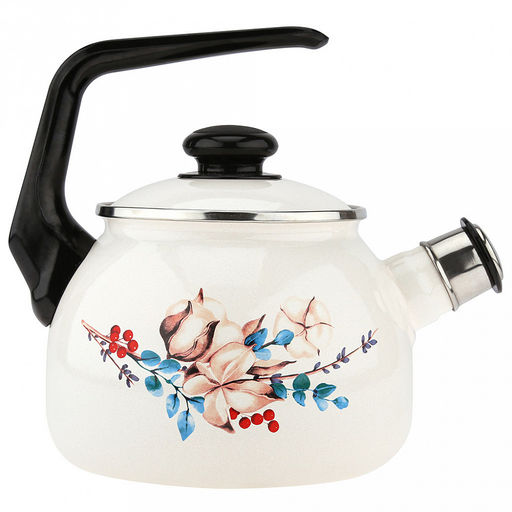 "Унесенные ветром" Чайник эмалированный 2,5л, со свистком, сферическая форма, металлическая крышка (Россия)
