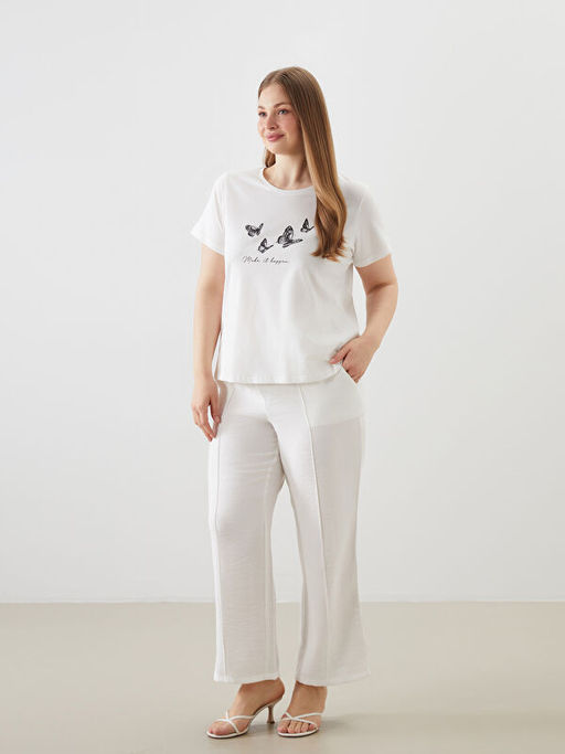 Bisiklet Yaka Bask?l? Kad?n Ti??rt