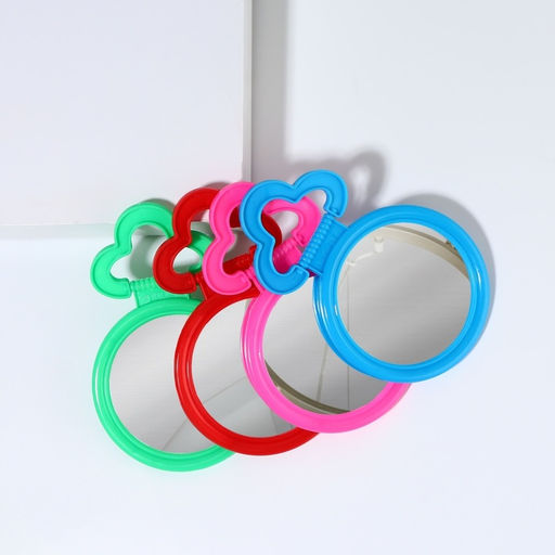 Цена за 10 шт. Зеркало настольное, круглое, настенное, 8×13.5 см, (d=6.7 см), МИКС