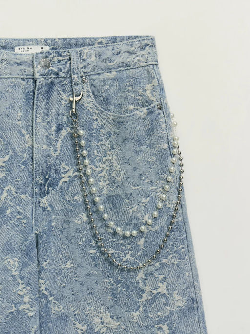 Джинсы WIDE LEG с высокой посадкой с жемчужной цепью / Zarina